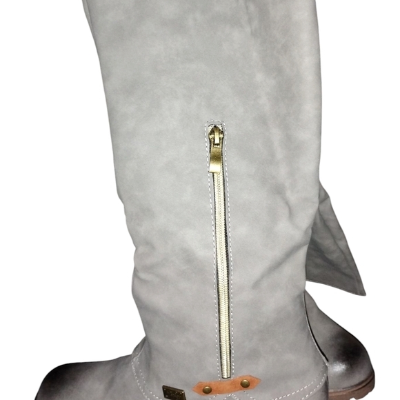 Gray Suede Heeled Boots with Slouchy Design - Picture 7 of 14